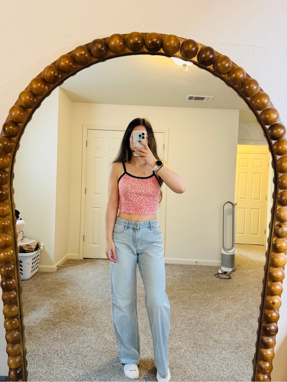 Brandy Melville Belle Tank Pink Leopard Cami Black Trim Y2K 🐆💗